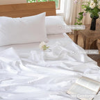 MooMee Bedding Duvet Cover Set 100% Washed Cotton Linen Like Textured Breathable Durable Soft Comfy (Solid Bright White, Super King Plus 120"x120")