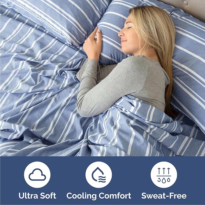 Cal King 6 Piece Sheet Set - Comfy Breathable & Cooling - Soft Hotel Luxury Bedding Set w/ 8-16 Inch Deep Pockets - 1 Flat & 1 Fitted Sheet & 4 Pillowcases - Wrinkle Free & Easy Care - Blue Stripes 3