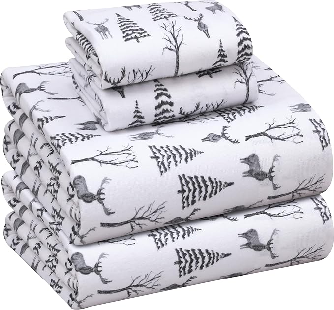 RUVANTI Flannel Sheets Queen Size - 100% Cotton Double Brushed Bed Sheets, Deep Pockets 16 Inches Queen Sheet Set, All Seasons Breathable & Extra Soft - Warm & Cozy, 4 Piece, Dry Winter