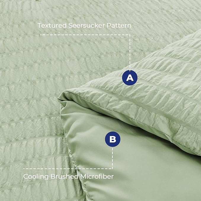 HYMOKEGE Light Green California King Comforter Set Seersucker 7 Pieces, All Season Luxury Bed in a Bag for Bedroom, Bedding Set with Comforters, Sheets, Pillowcases & Shams