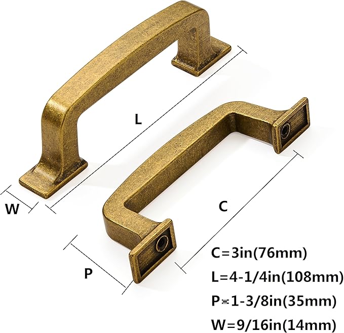 Khtumeware 10 Pack 3 Inch Antique Brass Cabinet Pulls Vintage Drawer Pulls Kitchen Cabinet Hardware Cupboard Handles