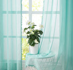 Treatmentex Pompom Sheer Curtain Panels 84inch Long Living Room Bedroom Window Curtain Drapes for School, Kindergarten 52" Width Each Panel. 1 Pair Rod Pocket Aqua