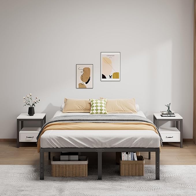 Metal Bed Frame Queen Size - 16 Inch Heavy-Duty Queen Platform Bed Frame No Box Spring Needed, Easy Assembly, Noise-Free, Sturdy Mattress Foundation, Underbed Storage Space