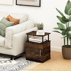 Furinno Jaya End Side Sofa Table/Nightstand with Door, Amber Pine/Black