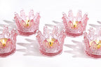 Vixdonos Votive Candle Holders Set of 6 Crown Glass Tealight Candle Holder for Wedding, Party and Home Decor (Pink)
