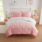 5 Piece Comforter Set Bed in a Bag Ombre Pintuck Design All Season Soft Down Alternative Bedding Comforter Set & Luxurious Matching Bed Sheets & Pillow Sham, Ombre Pintuck Blush, Twin