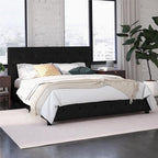 DHP Dakota Upholstered Platform Bed with Diamond Button Tufted Headboard and Footboard, No Box Spring Needed, Full, Black Faux Leather