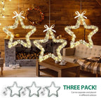 MAOYUE Christmas Window Lights 3 Pack Christmas Star Lights with Snow Pine Leaves Battery Operated Christmas Lights for Outdoor Christmas Decorations, Window, Indoor, Door, Porch, Party, Warm White