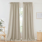 RYB HOME Semi Sheer Curtains 102 inches Long, Breathable Light Filtration Half Privacy Window Curtains & Drapes for Bedroom Living Room, Beige, W 52 x L 102 inches, 2 Panels Set