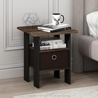 Furinno Andrey Side Table, Set of 2 End Table, Night Stand with Open Shelves and Storage Bin, Bedside Table, for Living Room, Bedroom, Amber Pine