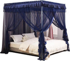 Mengersi Canopy Bed Curtains Bed Canopy Royal Luxurious Cozy Drapes Netting- Elegant Bed Sheer Bedroom Decoration Accessories for Adults(Navy Blue,Queen)