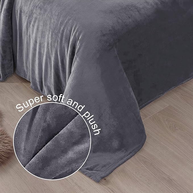Exclusivo Mezcla Fleece Blanket King Size for Bed, Super Soft and Warm, All Season Use, Cozy, Plush, Lightweight, 120x120 Inches, Dark Grey