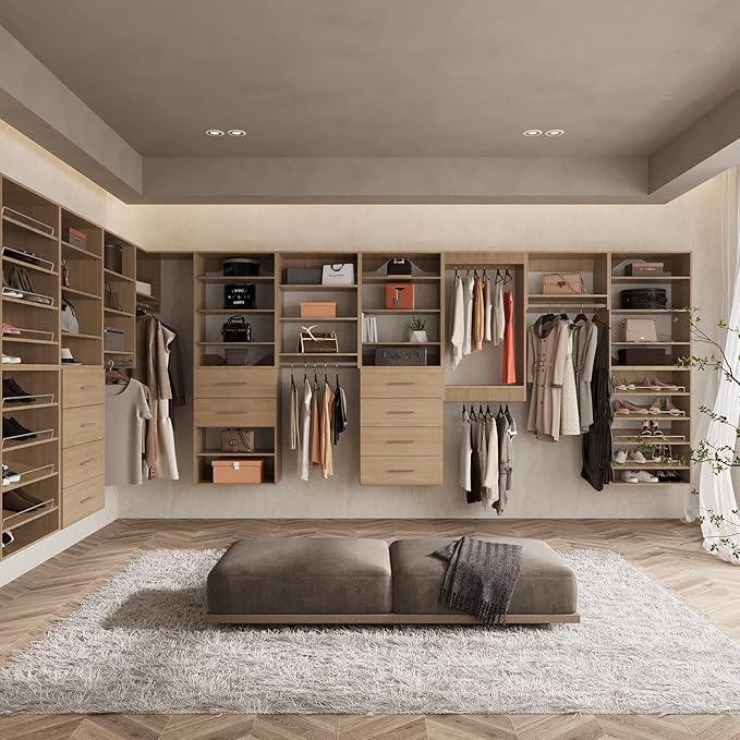 ROOMTEC 28.5" Double Hanging Closet Unit, Modular Closet System with Hanging Rod, Wardrobe Organizer for Bedroom or Walk-in Closet, Wall Mounted, Customizable Clothes Storage Unit, Wood