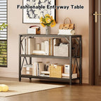 Homeiju Entry Table 40" Width, 3-Tier Entryway Table with Storage, Industrial Sofa Table with Open Shelves, Foyer Tables for Entryway, Hallway, Kitchen, Living Room and Bedroom, Black