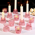 12pcs Pink Taper Candle Holders, Glass Candlestick Holders, Tea Light Candle Holder for Wedding Centerpieces Table Decorations, Votive Candle Holders for Baby Shower