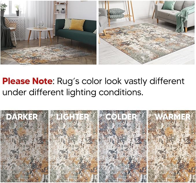 Keen Home Design Area Rugs - 5x8 Non-Shedding, Abstract Rugs for Kitchen, Living Room, Bedroom, Dining Room, Entryway - Size: 5'3" x 7'7", Multi