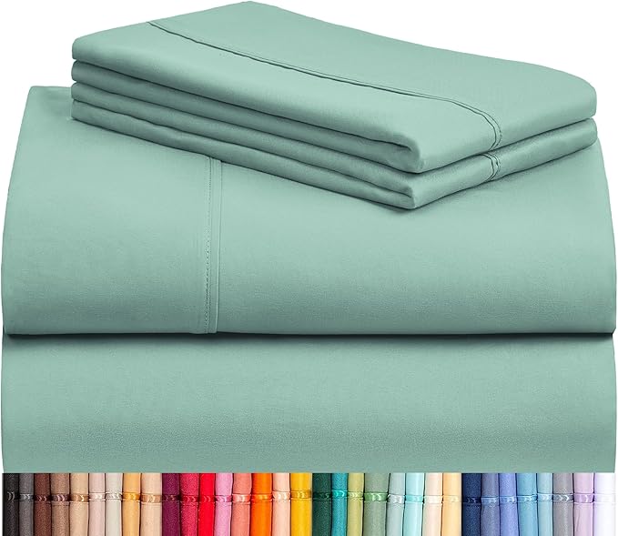 LuxClub 4 PC California King Sheet Set, Breathable Luxury Bed Sheets, Deep Pockets Wrinkle Free Cooling Sheets Machine Washable Hotel Bedding Silky Soft - Light Teal Cal King