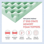 Best Price Mattress 2 Inch Egg Crate Memory Foam Mattress Topper with Calming Aloe Infusion, CertiPUR-US Certified, King,Green