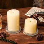 Hurricane Glass Candle Holders Set of 2, Serrated Round Candle Stand for Pillar Candles Modern CandleHolders Cylinder Chimney Cover for Outdoor Wedding Decor Parties & Table Centerpieces