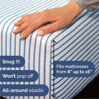 Queen 6 Piece Sheet Set - Comfy Breathable & Cooling - Soft Hotel Luxury Bedding Set with 8-16 Inch Deep Pockets - 1 Flat & 1 Fitted Sheet & 4 Pillowcases - Wrinkle Free & Easy Care - Blue Stripes 2