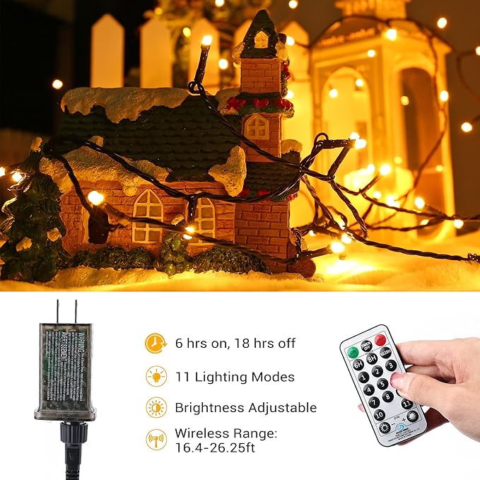 Brizled Christmas String Lights, 33ft 100 LED Color Changing Christmas Lights with Remote, 11 Modes Warm White & Multicolor Xmas Tree Light Connectable Decorative Light String for Xmas Tree Home Party