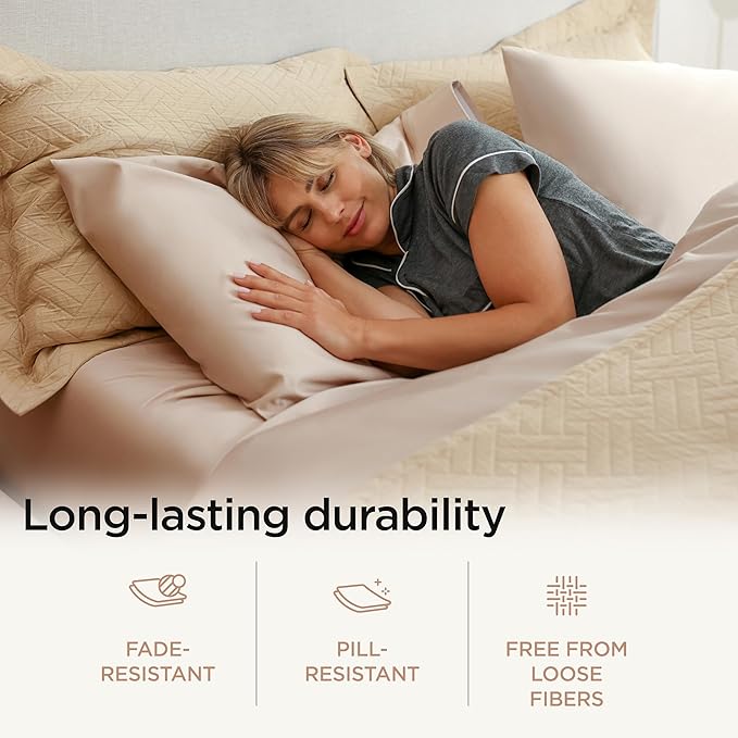 Threadmill Luxury 800 Thread Count King 100% Cotton Sheets - Light Beige Sateen Weave Bed-Sheets, Better Than Egyptian Cotton,4 Pc Solid Soft Bedding Set, Fits 16" Deep Pocket