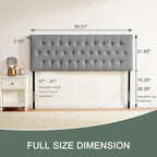 Tufted Upholstered Headboard Full Size, Solid Wood Head Board with Durable Metal Legs, Adjustable Height Full XL headboard from 37” to 51” Fabric Headboard in Modern Button Design, Grey