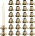 24 Pcs Bronze Taper Candle Holders Bulk for Pillar Candles Christmas Metal Short Candlestick Holder Bronze Centerpieces Decoration for Christmas Thanksgiving Anniversary Dinner Party