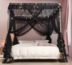 Mengersi 4 Corner Post Bed Canopy Bed Curtains Mosquito Net Bedroom Decoration Accessories (Twin, Black)