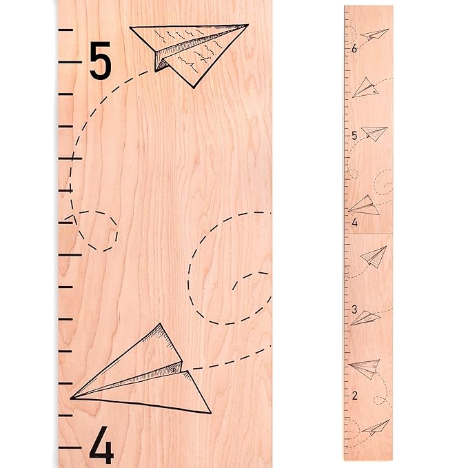 Headwaters Studio Wooden Growth Chart for Wall- Wood Height Chart for Kids Child Height Wall Chart Wood Growth Chart for Kids, Height Wall Chart Height Measurement-Paper Airplanes-Natural-63" x 6.7"