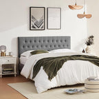 Tufted Upholstered Headboard King Size, Solid Wood Head Board with Durable Metal Legs, Adjustable Height Bed headboard from 37” to 51” Fabric Headboard in Modern Button Design, Grey