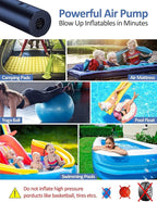 Electric Air Pump for Inflatables- 2×2000mAH Rechargeable Battery Powered Air Mattress Pump- Cordless Portable Air Pump, Quick-Fill Inflator Pump for Camping Air Mattress Bed, Pool Floats Toys, Boats