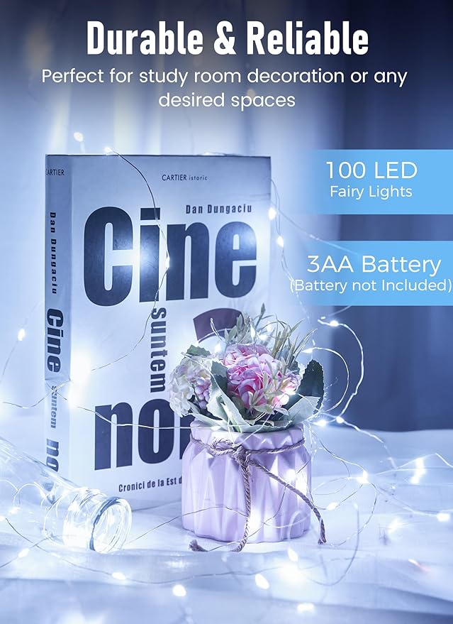 Minetom Fairy Lights Battery Operated, 2 Pack 33FT 100 LEDs Mini Battery Powered String Lights, Waterproof Twinkle Lights Mason Jar Lights for Indoor Home Wedding Christmas Decoration, Pure White