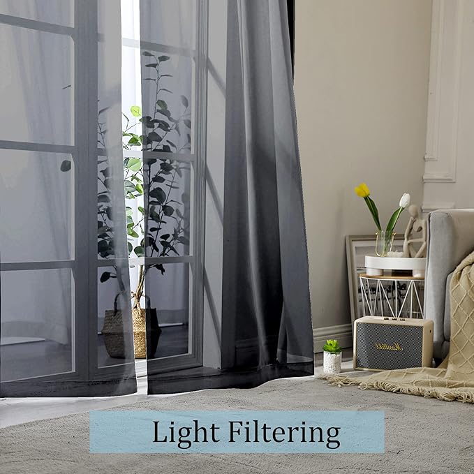 OWENIE Black Sheer Curtains 90 Inches Long 2 Panels Set, Elegant Sheer Curtains for Bedroom, Window Voile Sheer Curtain Panels/Drapes/Treatment for Living Room, 2Pcs, Each 42" W x 90" L, Black