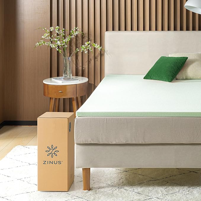 ZINUS 2 Inch Green Tea Memory Foam Mattress Topper, Smaller, More Convenient WonderBox Packaging, Pressure-Relieving Layers, CertiPUR-US Certified, Full