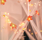 Mengersi Bed Canopy with Lights,Maple Leaf Pumpkin Canopy Bed Curtains Mosquito net,Halloween Theme Party Supplies Festival Decor,White