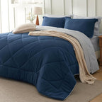Bedsure King Size Comforter Set - 7 Pieces Reversible Navy Bedding, King Size Bed Set for All Seasons, Bed in a Bag with Down Alternative Comforter, Sheets, Pillowcases & Shams