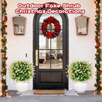 2 Pack 23'' Artificial Xmas Tree,Fake Boxwood Topiary Ball Trees with Spike Outdoor Christmas Decoration,Faux Shrubs Evergreen Blooming Plants Bushes for Urn Filler Porch Potted Entrance Driveway