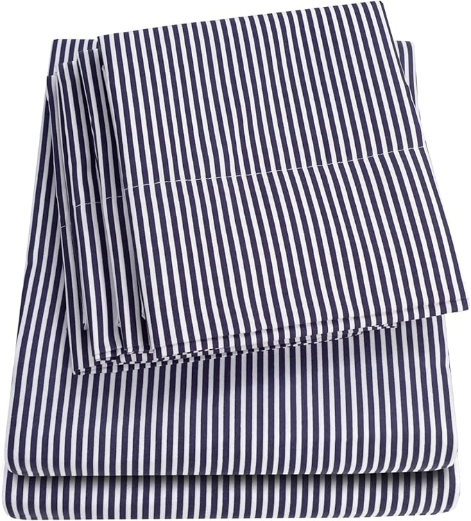 King Size Bed Sheets - 6 Piece 1500 Supreme Collection Fine Brushed Microfiber Deep Pocket King Sheet Set Bedding - 2 Extra Pillow Cases, Great Value, King, Classic Stripe Navy