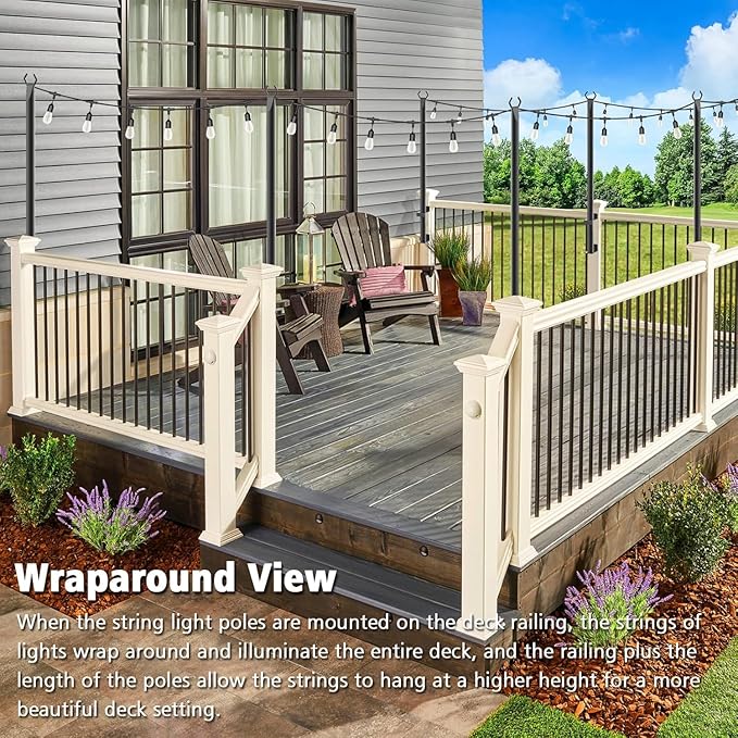 6 Pack 5Ft String Light Poles,Outside String Lights,Outdoor Light Poles,Metal Poles Stand for Patio,Backyard,Deck