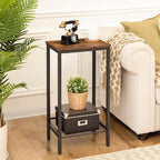 HOOBRO Tall Side Table, Industrial End Telephone Table with Adjustable Mesh Shelves, for Living Room, Bedroom, Entryway, Office, Rustic Brown and Black BF03DH01