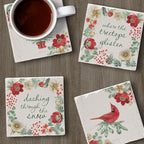Thirstystone Holiday Traditions 4 Pack Assorted Tumbled Tile Stone Coasters with Protective Cork Backing 4" Square Manufactured in The USA