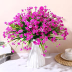 Hoteam 40 Bundles Outdoor Artificial Flowers Plants UV Resistant Outside Faux Flowers Plastic Fake Plants Outdoor Summer Fall Four Seasons Decoration Shrubs Garden Porch, Purple Red