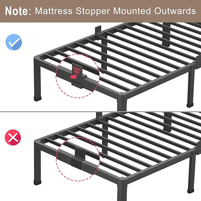 ROIL 12 inch Full Size Bed Frame with Headboard Hole and Round Corner Legs Mattress Retainers 3500LBS Heavy Duty Steel Slats No Box Spring Needed Platform Noise-Free Underneath Storage