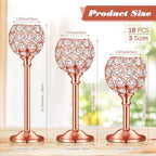 Qunclay 18 Pieces Crystal Candle Holders Bulk Candle Stick Holder Centerpieces for Table Wedding Centerpieces Crystal Decorative Tealight Dining Table Decor for Party(Rose Gold)