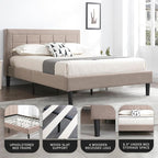 Decoro Mornington Upholstered 2.0 Platform Bed, Button-Tufted Fabric Headboard and Metal Frame with Wood Slat Support, Linen, King