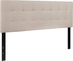 Flash Furniture Bedford Box Stitch Tufted Upholstered Queen Size Headboard in Beige Fabric