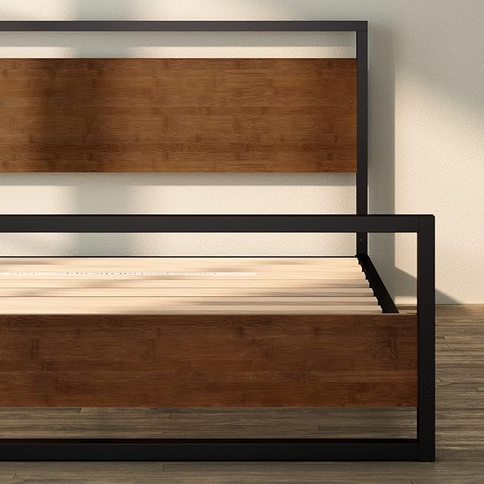ZINUS Suzanne Bamboo and Metal Platform Bed Frame with Footboard, Wood Slat Support, No Box Spring Needed, Easy Assembly, Twin