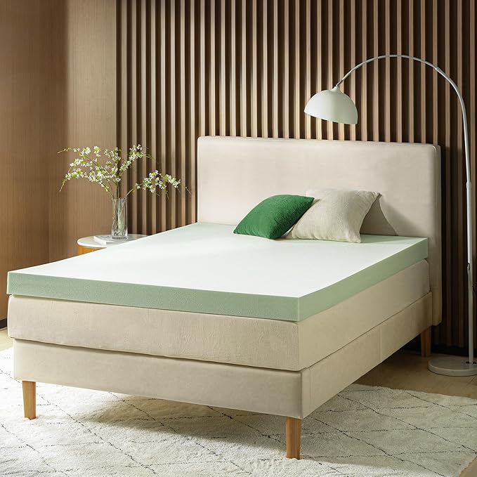 ZINUS 4 Inch Green Tea Memory Foam Mattress Topper, Smaller, More Convenient WonderBox Packaging, Pressure-Relieving Layers, CertiPUR-US Certified, Queen