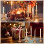 Suclain 24 Pcs Glass Taper Candle Holder Sets 12 Candlestick Holder with 12 White Long Candles for Wedding Party Decor Dinner Decoration(Amber)